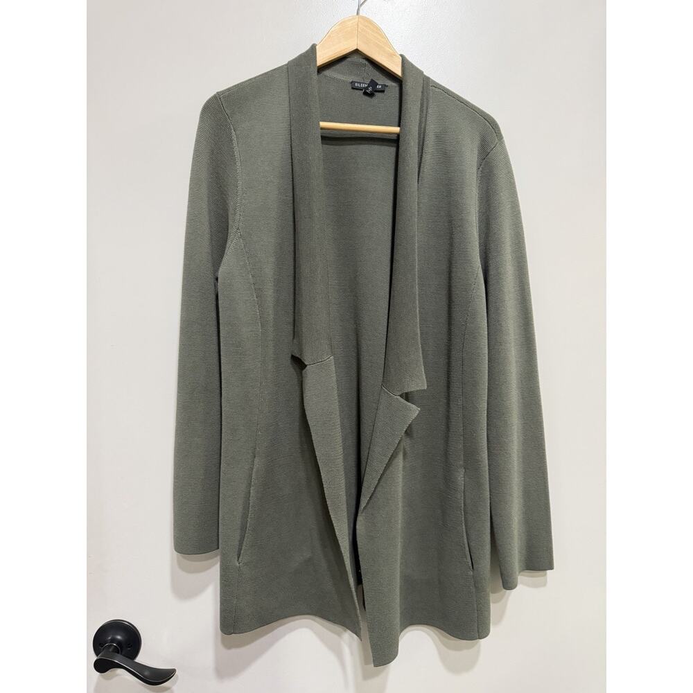 M $398 Eileen Fisher Silk & organic Cotton oregano interlock notch Collar Jacket